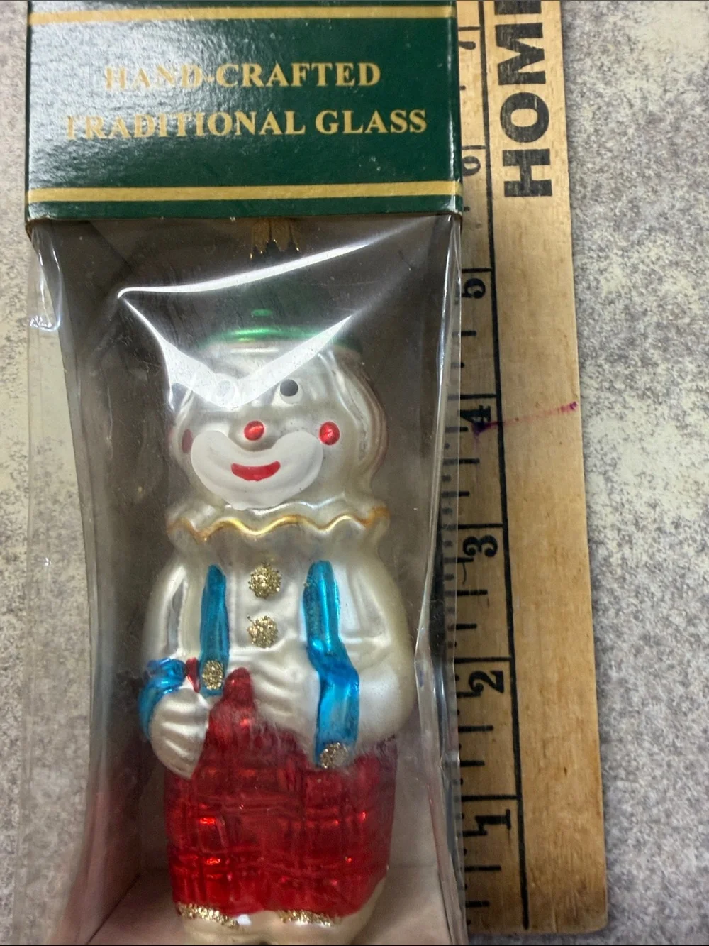 Vintage NIB Kurt Adler Hand-Crafted Traditional Glass Clown Ornament